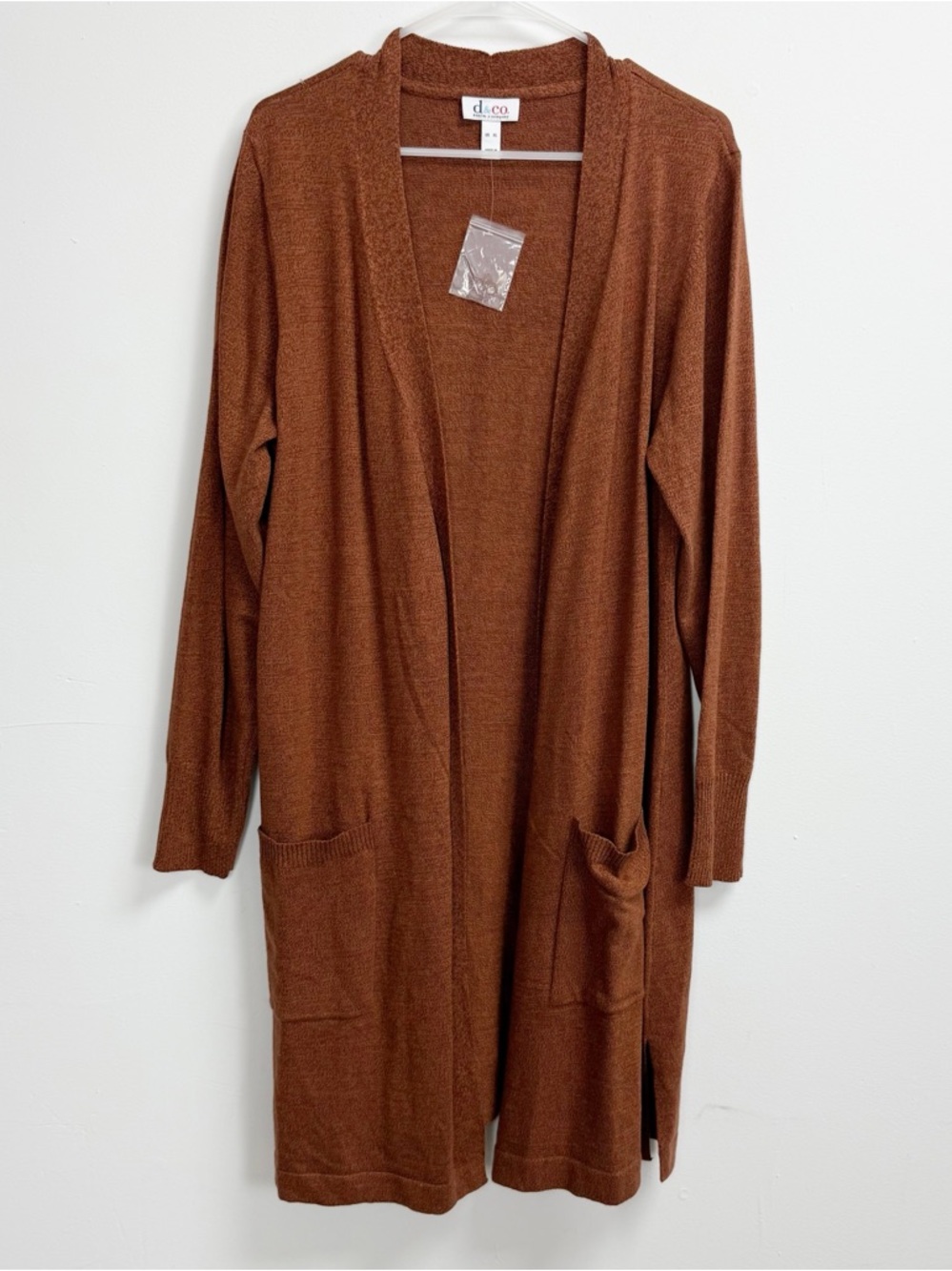 D&Co Long Cardigan Sweater Womens XL Brown Open Front Long Sleeve NEW NWOT